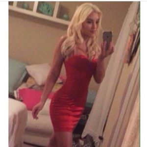 BEBE Red Satin Cocktail Dress